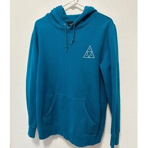HUF Hoodie Teal Blue Mens Medium Pullover Sweatshirt Logo Skatewear‎